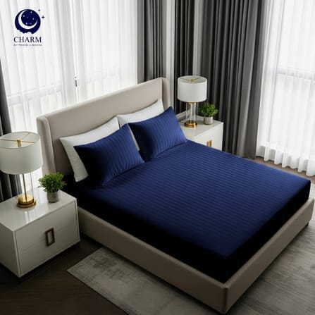 ผ้าปูที่นอน CHARM ผ้าซาตินลายริ้ว สีกรม ขนาด 3.5 ฟุต_1